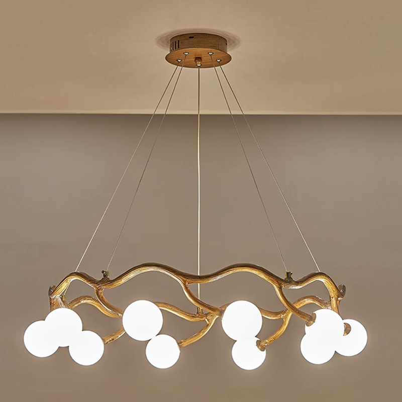 Resin Art On Wood - Moderne witte glazen houten kroonluchter woonkamer