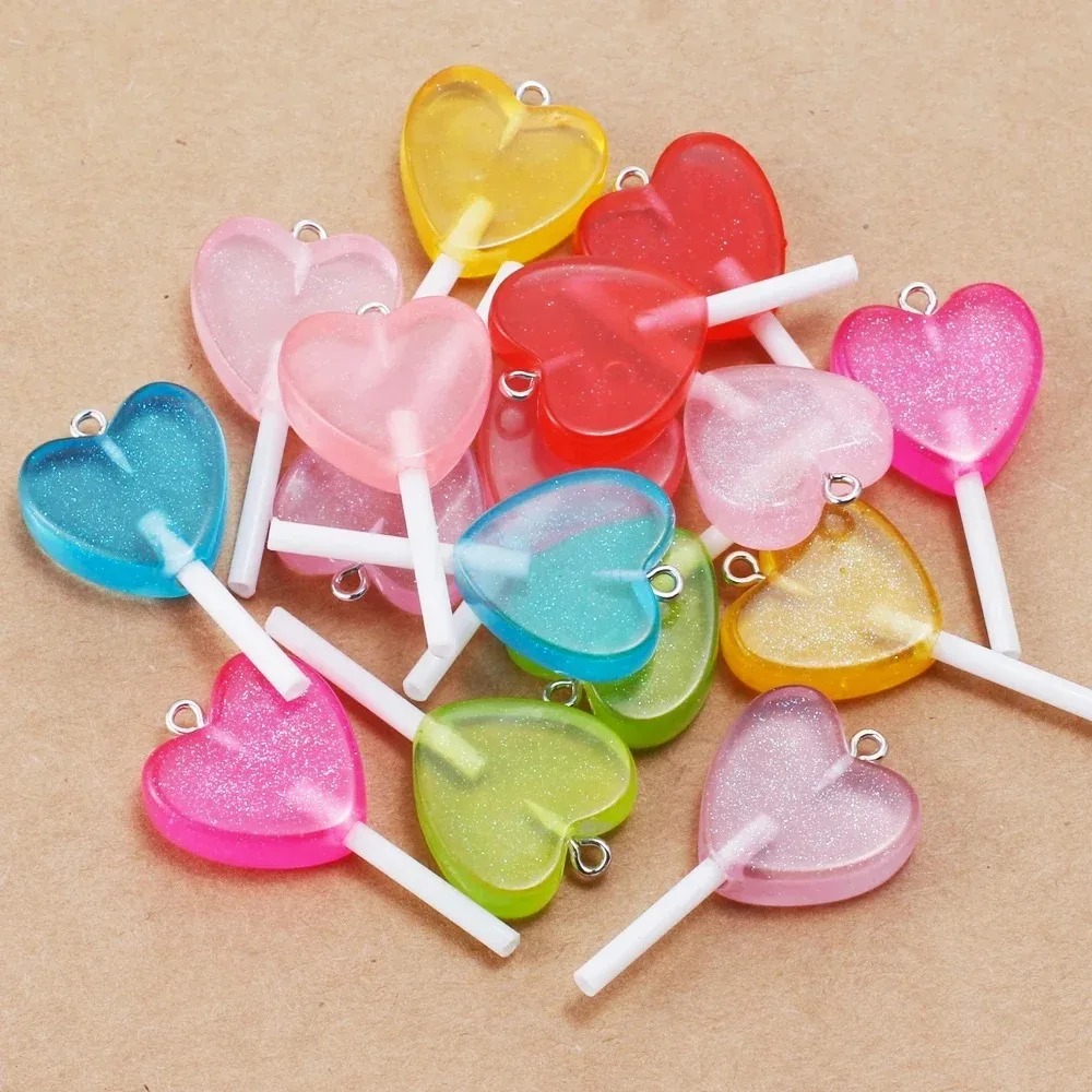 Resin Art Love - 10 stuks Kawaii Glanzende Hart Lollipop